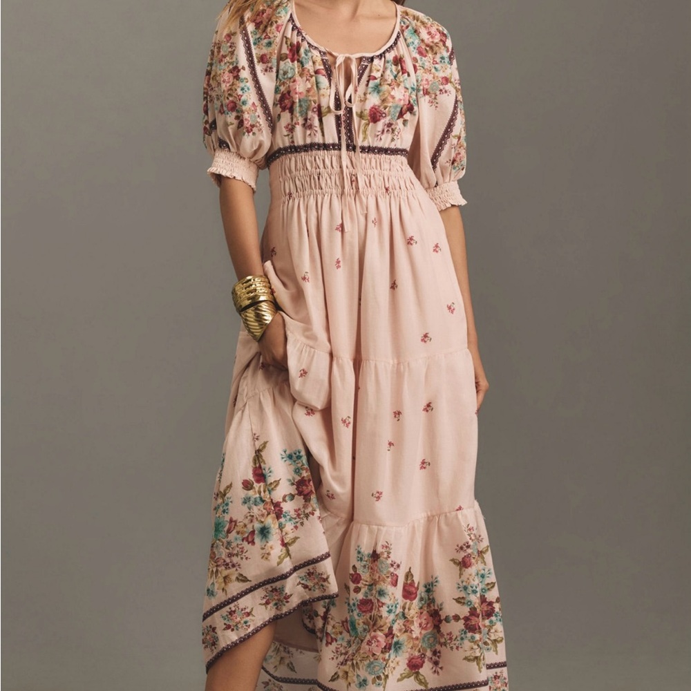 Anthropologie Pink Floral Maxi Dress